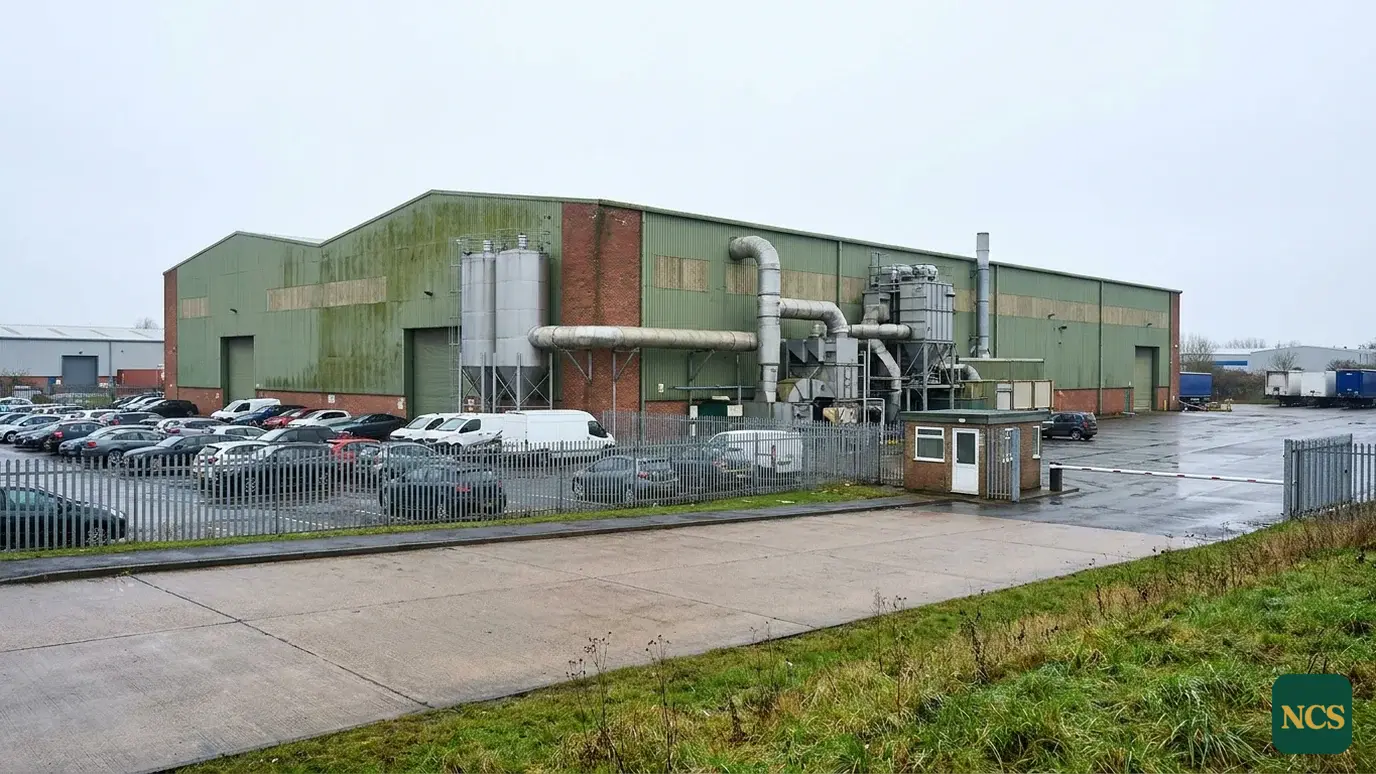 Of freshly coated profiled steel factory roof sheets with a spray-applied finish over a resealed lap, industrial units i