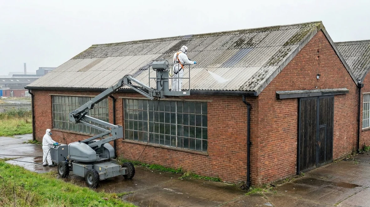 Low pressure cleaning during asbestos roof encapsulation on an engineering works near Sheffield