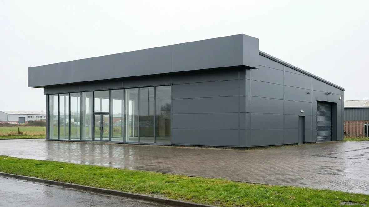 Cladding Respray and Gutter Lining on a Car Showroom near Norwich, Norfolk