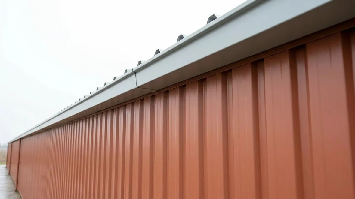 Finished eaves detail after cladding respray on a poultry shed near Lincoln
