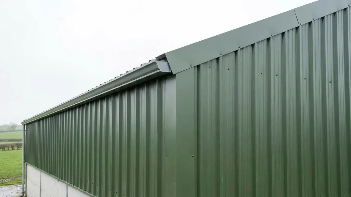 Finished cladding detail after coating a dairy unit in Carmarthenshire