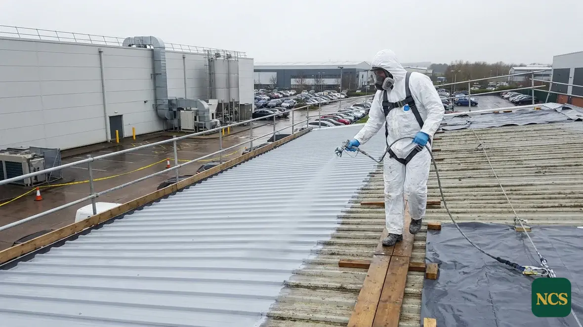 Roof coating in progress
