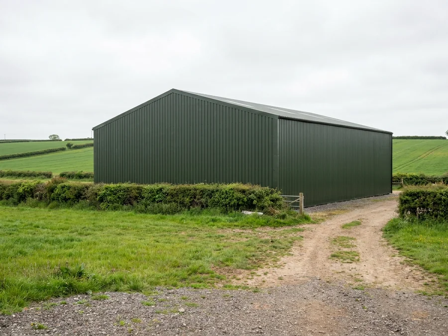 A livestock building's metal roof after cleaning and application of a protective coating.