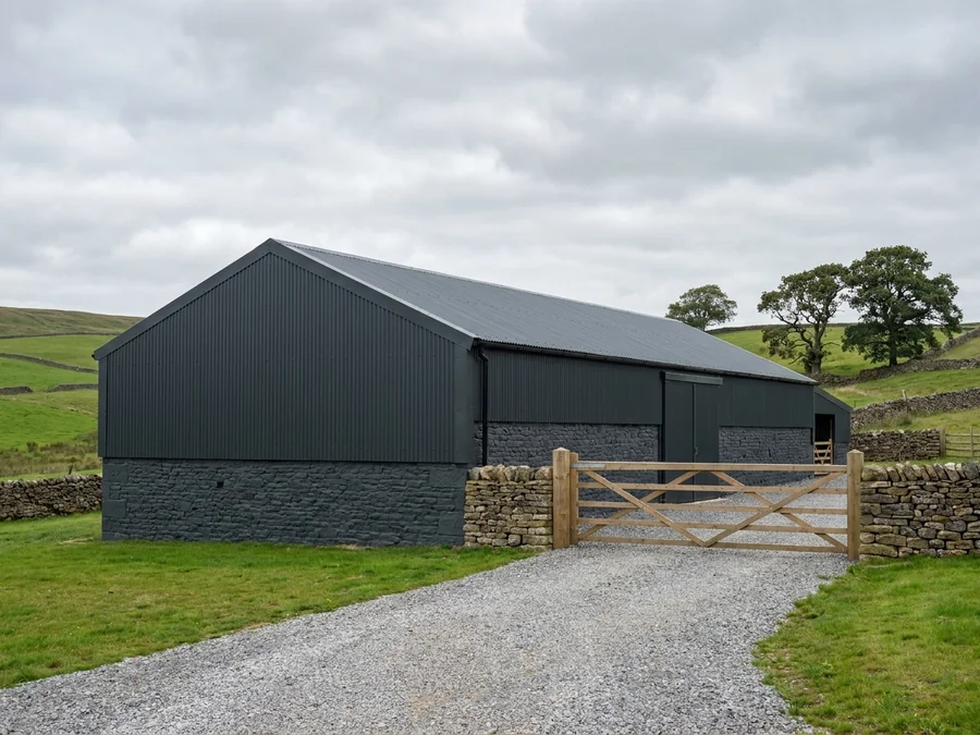 A grain store showing the restored exterior after extensive preparation and re-coating.