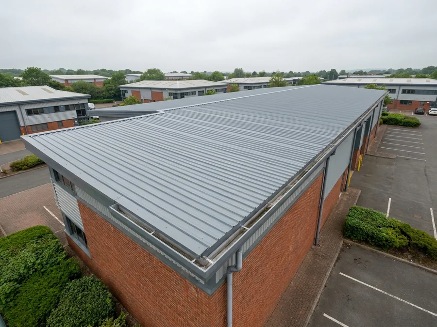 Completed waterproofing of a large commercial flat roof.