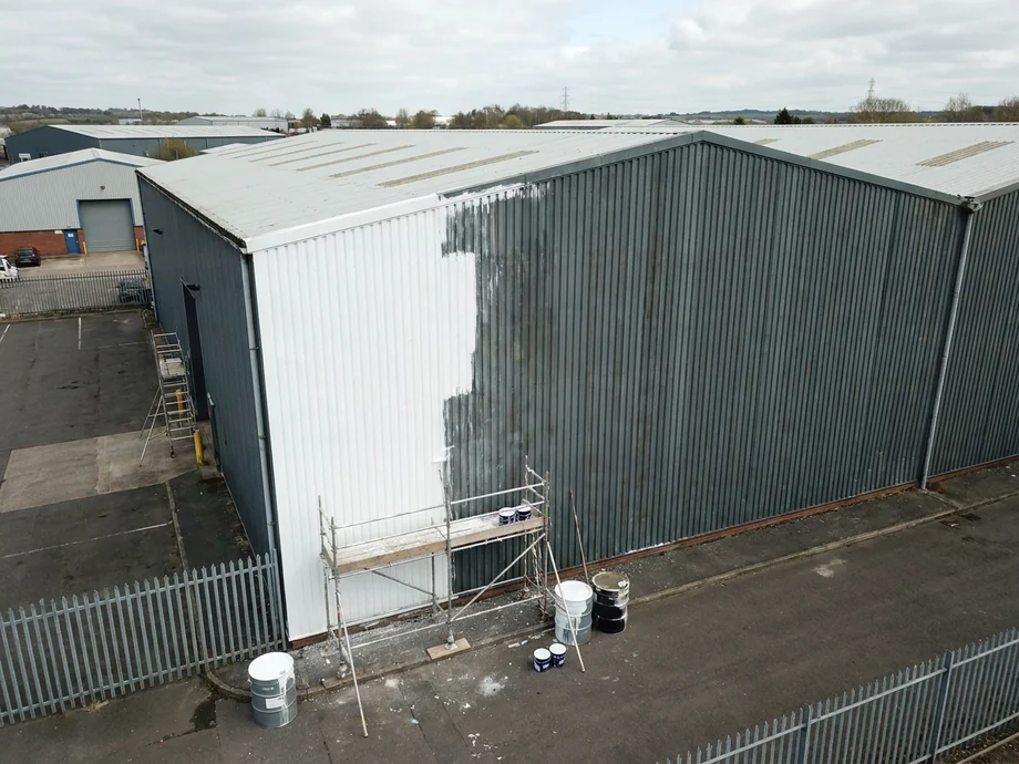 Weatherproof coating applied to a regional distribution centre's concrete panelled exterior.
